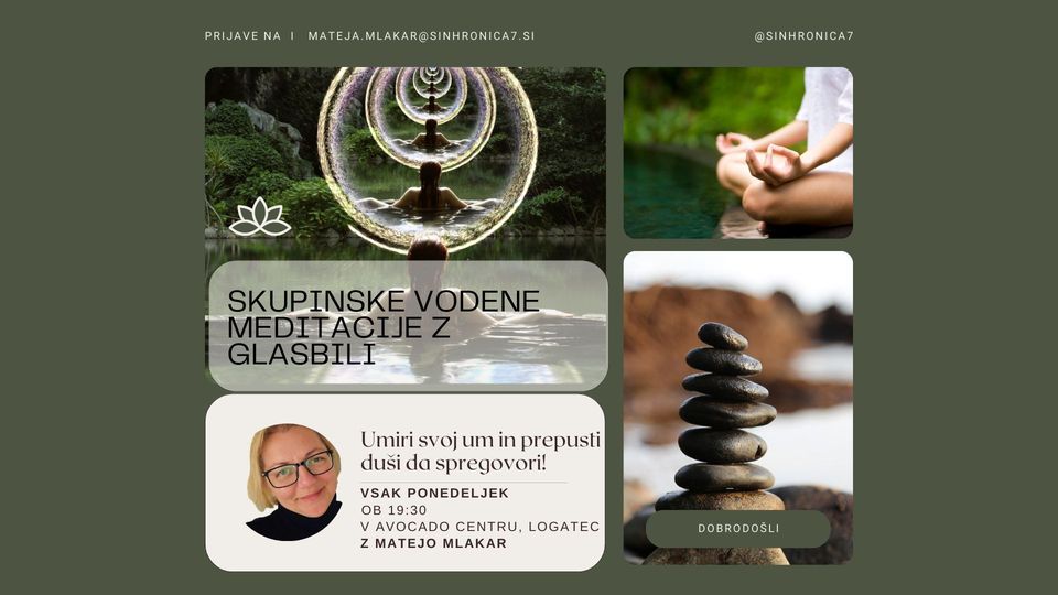 Mateja Mlakar vodi skupinske meditacije z glasbili v Avocado centru Logatec, pričetek nove sezone 23. 9. 2024.